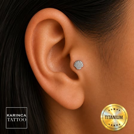 Titanyum Piercing Shell Deniz Kabuğu Helix Kulak Burun Flat Conch Tragus Piercingi