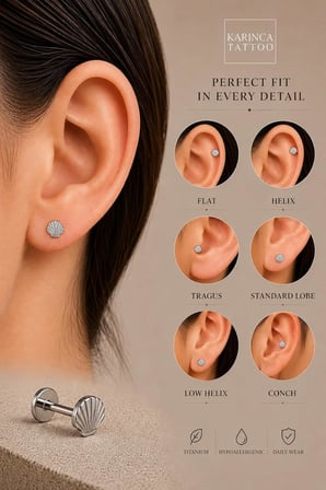 Titanyum Piercing Shell Deniz Kabuğu Helix Kulak Burun Flat Conch Tragus Piercingi
