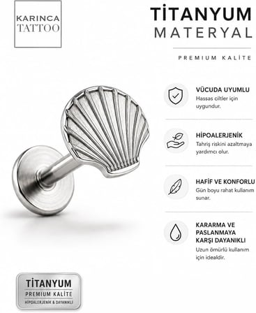 Titanyum Piercing Shell Deniz Kabuğu Helix Kulak Burun Flat Conch Tragus Piercingi
