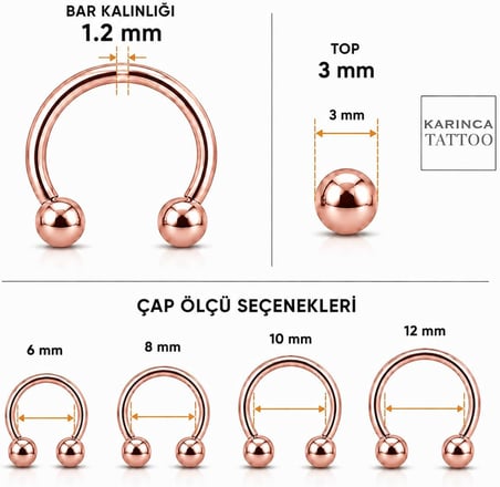 Yarım Halka Piercing Tragus Smiley Nipple Forward Helix Dudak Kulak Snake Bites Nostril Septum Circular Barbell