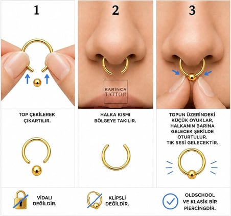 Klasik Halka Piercing Tragus Dudak Septum Kaş Smiley Nostril Daith Conch Helix BCR Hoop Piercing