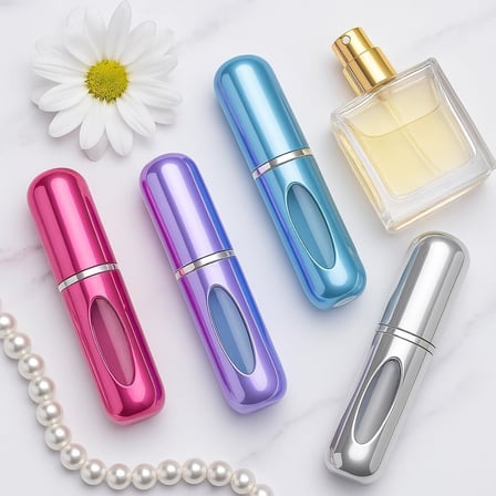 Mini Doldurulabilir Parfüm Şişesi – Taşınabilir Seyahat Boy Atomizer Cep Sprey Seti, Pompalı Dolum Kabı, Kompakt, Sızdırmaz ve Dayanıklı Tasarım (Modern, 4 Adet-Siyah, Gümüş, Lacivert, Lila)