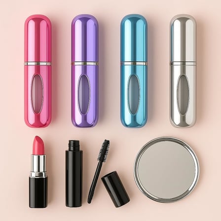 Mini Doldurulabilir Parfüm Şişesi – Taşınabilir Seyahat Boy Atomizer Cep Sprey Seti, Pompalı Dolum Kabı, Kompakt, Sızdırmaz ve Dayanıklı Tasarım (Modern, 4 Adet-Siyah, Gümüş, Lacivert, Lila)
