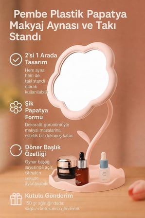 Masa üstü Pembe Plastik Papatya Makyaj Masa Aynası Takı Standı cin889pm