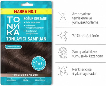 TONIKA Soğuk Kestane Renkli Şampuan 25 ml – Kumral, Kahverengi ve Açık Kestane Saçlar için Ton Verici