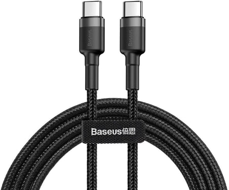 Cafule, Şarj & Data Aktarımı Kablosu, Gri - Siyah, 2 m, 3 A, 60 W, USB Type C & USB Type C, PD2.0, Flash/Hızlı Şarj