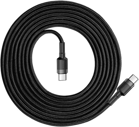 Cafule, Şarj & Data Aktarımı Kablosu, Gri - Siyah, 2 m, 3 A, 60 W, USB Type C & USB Type C, PD2.0, Flash/Hızlı Şarj