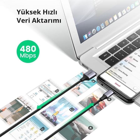 Örgülü Micro-USB & USB-A Data ve Şarj Kablosu, 1.5 Metre, Siyah