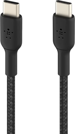 BoostCharge (0.5ft) Braided USB-C to USB-C Cable for iPhone 16, iPhone 16 Pro, iPhone 16 Pro Max, iPhone 16 Plus, iPhone 15, Galaxy S24, S23, Note10, Pixel 9, Pixel 8, iPad Pro & More - Black