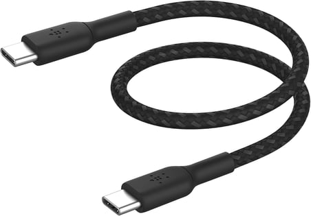 BoostCharge (0.5ft) Braided USB-C to USB-C Cable for iPhone 16, iPhone 16 Pro, iPhone 16 Pro Max, iPhone 16 Plus, iPhone 15, Galaxy S24, S23, Note10, Pixel 9, Pixel 8, iPad Pro & More - Black