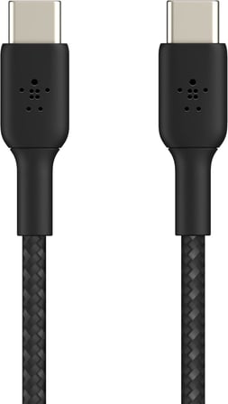 BoostCharge (0.5ft) Braided USB-C to USB-C Cable for iPhone 16, iPhone 16 Pro, iPhone 16 Pro Max, iPhone 16 Plus, iPhone 15, Galaxy S24, S23, Note10, Pixel 9, Pixel 8, iPad Pro & More - Black