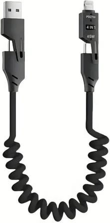 iPhone ile Uyumlu 4'ü 1 Arada Type-C ve USB-A 65W Akordiyonlu Şarj Kablosu