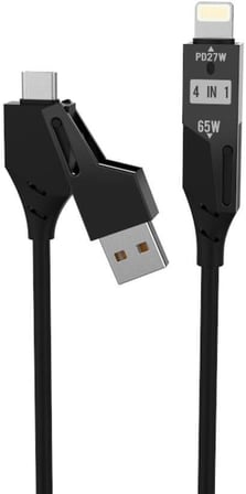 iPhone ile Uyumlu 4'ü 1 Arada Type-C ve USB-A 65W Akordiyonlu Şarj Kablosu