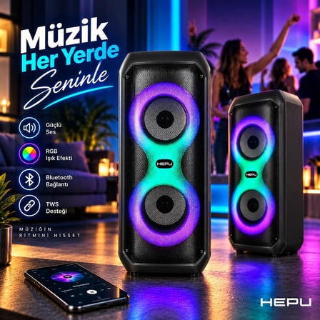 HP-MS04 Taşınabilir Bluetooth Hoparlör – 10W Güç Dahili Şarj Edilebilir Batarya LED Işık Efektli Kablosuz Speaker