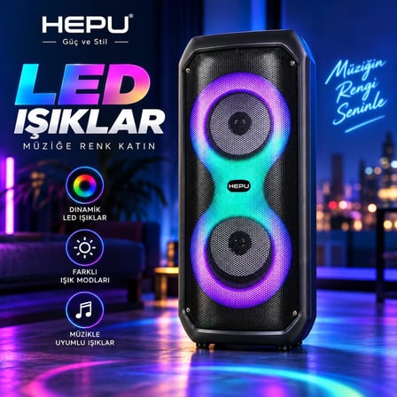 HP-MS04 Taşınabilir Bluetooth Hoparlör – 10W Güç Dahili Şarj Edilebilir Batarya LED Işık Efektli Kablosuz Speaker