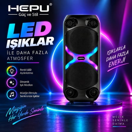 HP-MS06 Taşınabilir Kablosuz Bluetooth Hoparlör – 10W Ses Gücü Dahili Şarj Edilebilir Bataryalı Renkli LED Işık Efektli DC 5V Şarjlı Portable Speaker