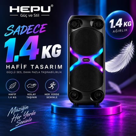 HP-MS06 Taşınabilir Kablosuz Bluetooth Hoparlör – 10W Ses Gücü Dahili Şarj Edilebilir Bataryalı Renkli LED Işık Efektli DC 5V Şarjlı Portable Speaker