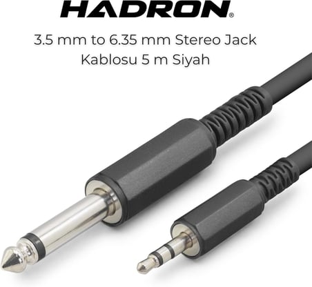 3.5 mm to 6.35 mm Stereo Jack Ses Kablosu 5 Metre - Telefon, PC ve Tablet için Amfi, Mikser, Ses Kartı ve Enstrüman Uyumlu Male to Male Kablo - Siyah