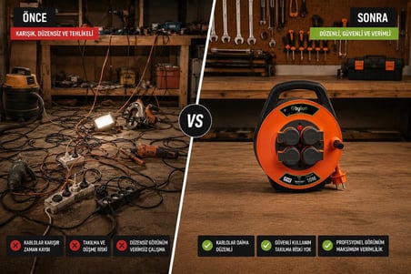 Makaralı Uzatma Kablosu, 4 Prizli, IP44, Dış Mekan Uzatma Kablosu, Termal Koruma, Güç Gösterge Işığı, 16A, 250V, Bahçe, Atölye, Şantiye Ev Kullanımı, Profesyonel Kalite (3x1,5 mm²/10 m) (Kapaklı)