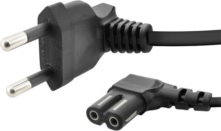 C7 Figure 8 L Tip Teyp Güç Kablosu 1.5 Metre - TV, Radyo, Uydu Alıcısı için 90° Açılı 2 Pin 1 mm 500W Power Kablosu - Siyah