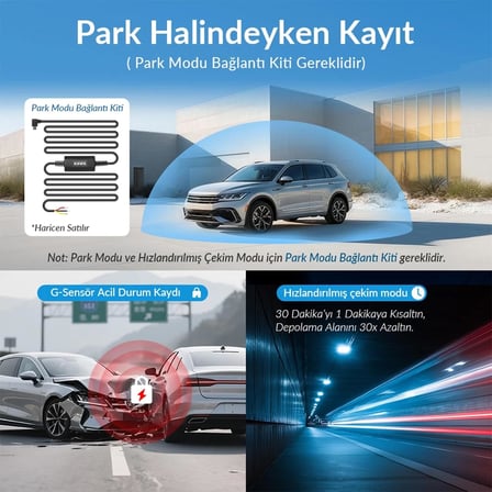 D7 2 Kameralı Ön ve Arka 4K+1080P HDR Wi-Fi 6 ve GPS'li Araç Kamerası