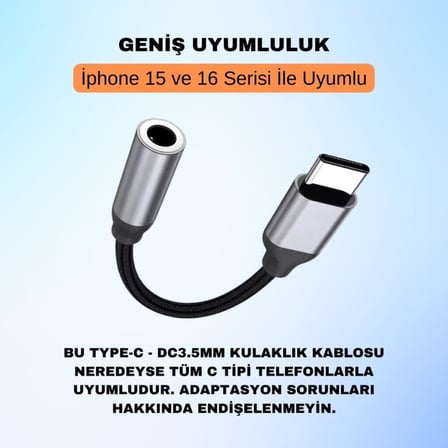 Type-C To 3.5mm Aux Dönüştürücü Type-C To 3.5mm Kulaklık Dönüştürücü Ses Dönüştürücü Kablo