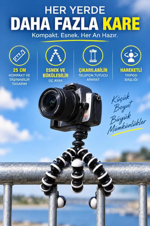 25 cm Esnek Ahtapot Mini Tripod Telefon ve Kamera Tutucu Z-02