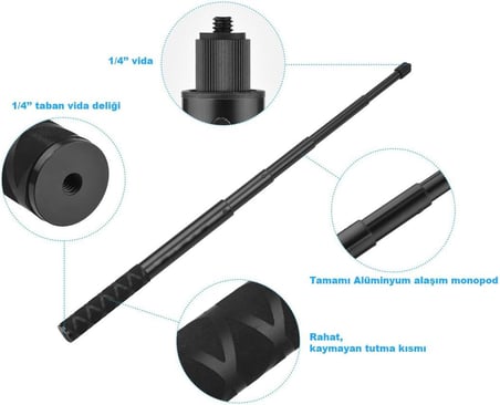 GA35 Insta360 ONE X/ONE/EVO için 28-110 CM Monopod İstenilen Ebatta Kilitlenebilir Alüminyum Kasa
