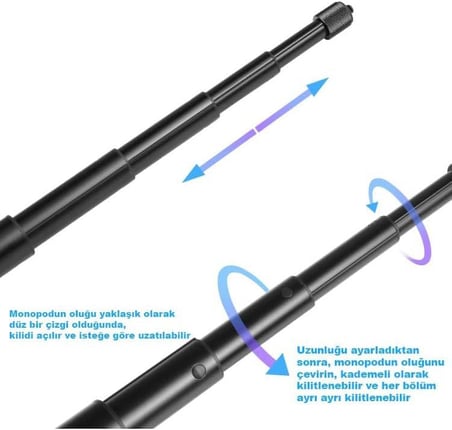 GA35 Insta360 ONE X/ONE/EVO için 28-110 CM Monopod İstenilen Ebatta Kilitlenebilir Alüminyum Kasa