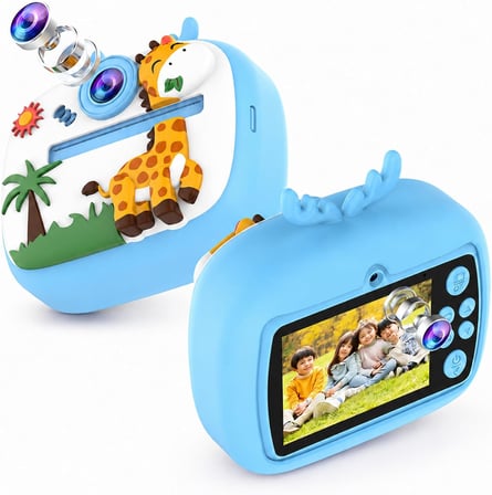 Çocuk Kamerası Zürafa Tasarımlı Anında Baskı Özellikli Dijital Fotoğraf Makinesi, 2,4 inç IPS Ekranlı 1080P Video Kayıtlı Kamera, CMR90