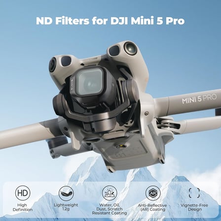 DJI Mini 5 Pro için Tüm Gün 6'lı Paket ND Filtreler - ND16, ND32, ND64, ND256, ND512 ve ND1000 - Sinematik Hava Görüntüleri için Tam Işık Kontrolü