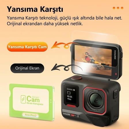 Insta360 Ace Pro 2 ile Uyumlu Temperli Cam Koruyucu