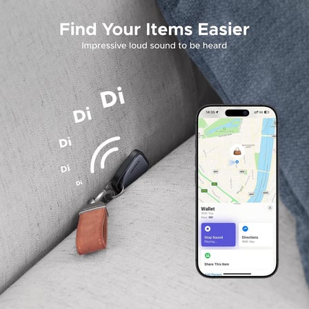 FineTrack, Apple Find My (yalnızca iOS) ile uyumlu, bagaj için Bluetooth izleyici, anahtar bulucu, anahtarlar, valizler, değiştirilebilir pilli pasaportlar için akıllı etiket