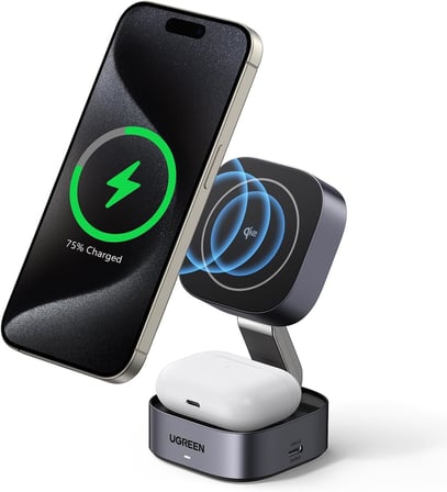 MagFlow Qi2 sertifikalı 15W 2'si 1 arada katlanabilir şarj istasyonuşarj standı iPhone 16,16 Pro,16 Pro Max,15,14,13, AirPods için MagSafe şarj cihazı ile uyumlu, bekleme işlevini destekler
