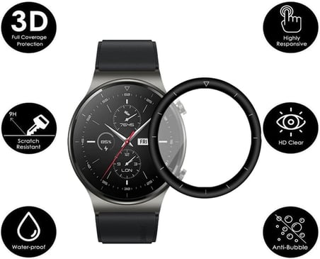 Huawei Watch GT3 Pro 46mm ile uyumlu Toz ve Kirden Koruyan Tam Kapatan Hafif ve Fiber Nano 46 mm Ekran Koruyucu Silikon (Siyah)