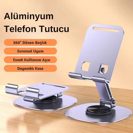Masaüstü Alüminyum Telefon Tutucu, Katlanabilir Telefon Standı, Ergonomik Tasarım, Dayanıklı Sağlam Yapı, Evrensel Uyum (Gri Renk)