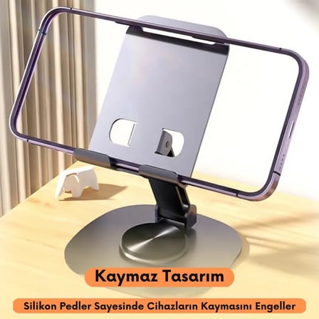 Masaüstü Alüminyum Telefon Tutucu, Katlanabilir Telefon Standı, Ergonomik Tasarım, Dayanıklı Sağlam Yapı, Evrensel Uyum (Gri Renk)
