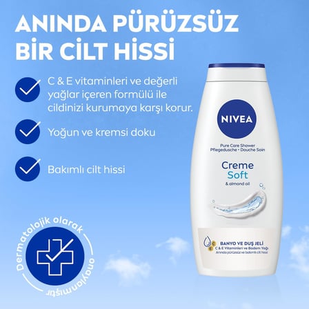 Creme Soft Kremsi Dokunuş Banyo Ve Duş Jeli 750 ml, Vücut Nemlendirici, Badem Yağı, Pürüzsüz Cilt