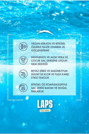 LAPS Çocuk Yüzücüler İçin Şampuan, Klordan Arınmaya Yardımcı, Havuz ve Yüzme Sonrası Saç Bakımı, SLS/SLES İçermeyen Nazik Formül, 3 Yaş ve Üzeri, 250 ml
