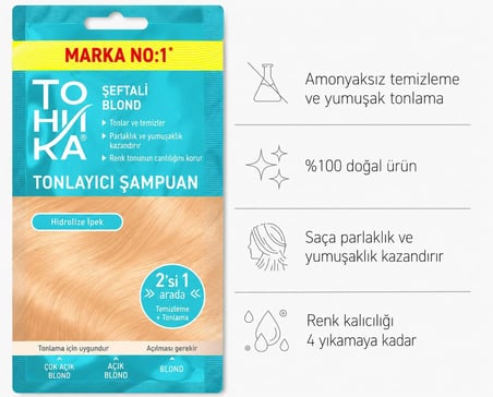 TONIKA Şeftali Blond Renkli Şampuan 25 ml – Açılmış, Açık Sarı ve Platin Saçlar İçin Sıcak Şeftali Ton Verici Şampuan