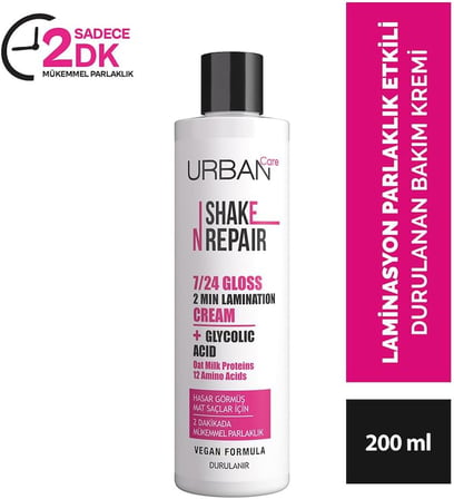 Shake N Repair 7/24 Glikolik Asit İçeren Gloss Laminasyon Parlaklık Etkili Bakım Kremi, 200 Mililitre, Vegan