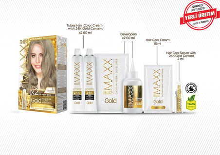 Gold serisi 24K Altın Parçacıklı Serum ile 1 Kutu 2 x 50 ml ve Geliştiriciler Saç Boyası (ELMA SARISI 9.1)