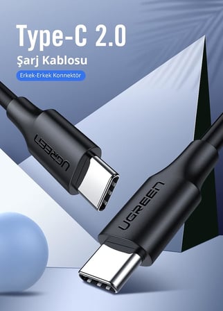 USB C to USB C 3A Hızlı Şarj ve Data Kablosu Beyaz 50 CM