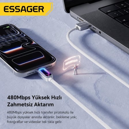 1 Metre 100W 7A USB-A to Type-C Hızlı Şarj Kablosu RGB Işıklı 480Mbps Veri Aktarımlı Örgülü Data Kablosu Mavi
