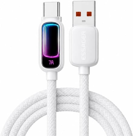 1 Metre 100W 7A USB-A to Type-C Hızlı Şarj Kablosu RGB Işıklı 480Mbps Veri Aktarımlı Örgülü Data Kablosu Beyaz