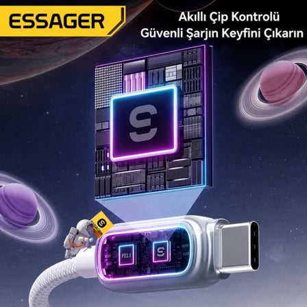 1 Metre 100W 7A USB-A to Type-C Hızlı Şarj Kablosu RGB Işıklı 480Mbps Veri Aktarımlı Örgülü Data Kablosu Beyaz