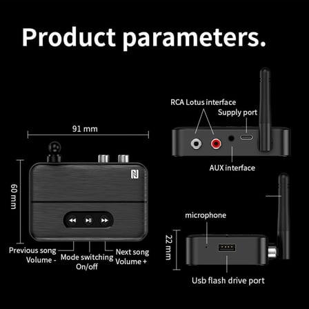 STORE NFC Bluetooth 5.4 Ses Alıcısı – AUX & RCA Bağlantı, Type-C Güç, USB’den Müzik Çalma, Araç & Ev Hoparlör/Amfi için Kablosuz Ses Adaptörü, Hi-Fi Stereo, 10m Çekim Mesafesi M60