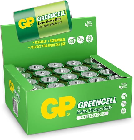 Batteries Gp13G Greencell R20P/1250/D Boy Kalın Pil, 1.5 Volt, 20'Li Kutu