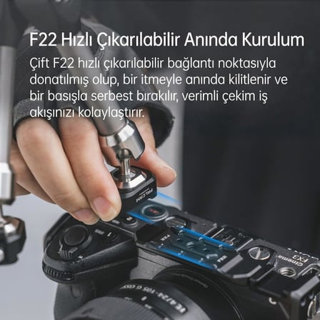 F22 Quick Release 7 Inch 360° Çift Ball Head Metal Extension Magic Arm Gri - 2974B