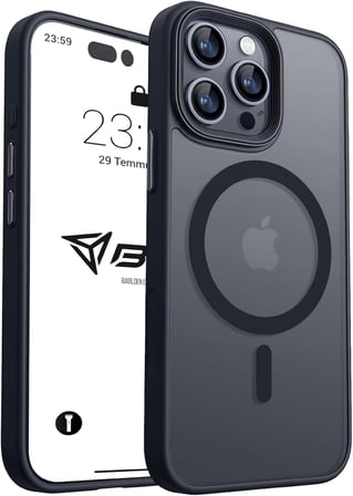 iPhone 13 Pro İçin Kılıf Kamera Korumalı Magsafe İle Uyumlu Kablosuz Şarj Özellikli Mat Şeffaf Renkli Telefon Kılıfı (Siyah)